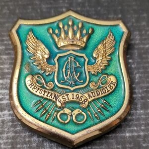 Christian Audigier Est 1958 Green/Gold Emblem Belt Buckle.